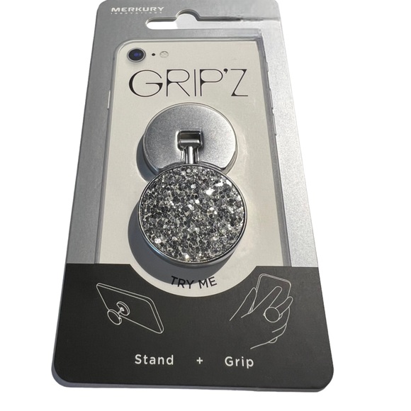 MERKURY Grip'z Silver Crushed Glitter Universal Metal Ring Phone Grip Stand - Picture 2 of 7